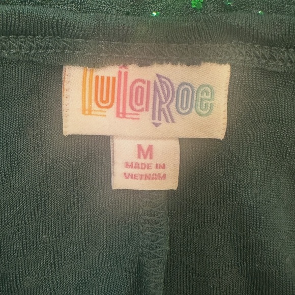 LuLaRoe Carly Swing Dress Size Medium Green Sparkle Short Sleeve Flowy Relaxed - Picture 6 of 9